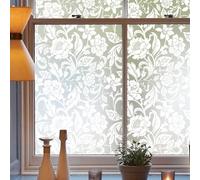 dktie Window Film Privacy Decorative Window Film White Flowers And Vines Pattern Opaque Frosted Glass Film Static Cling, No Glue, Uv Protection, Privacy Protection, Anti-glare 44.5x200cm