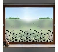dktie Window Film Privacy Vinyl Frosted Window Film No-Glue Black Window Film Removable Flowers Static Cling Films for Kitchen, Bathroom, Kids Room 90X200CM