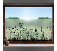 dktie Window Film Privacy Vinyl Frosted Window Film No-Glue Black Window Film Removable Grass, Flowers Static Cling Films for Kitchen, Bathroom, Kids Room 44.5X200CM