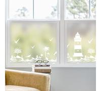 dktie Window Film Privacy Vinyl Frosted Window Film No-Glue Stained Glass Window Film Removable Lighthouse and Ocean Patterned Static Cling Films for Room Decor, Bathroom, Bedroom 90X200CM, (02-2)