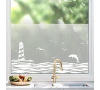 dktie Window Film Privacy Vinyl Frosted Window Film No-Glue Stained Glass Window Film Removable Ocean Patterned Static Cling Films for Room Decor, Bathroom, Kids Room, Bedroom, Door 90 X 200 CM