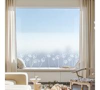 dktie Window Film Privacy Vinyl Frosted Window Film No-Glue Stained Glass Window Film Removable White Dandelion Patterned Static Cling Films for Room Decor, Bathroom, Kids Room, Bedroom 44.5X200 CM