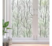 dktie Window Privacy Film Static Cling Window Film No-Glue Frosted Window Film Plants Window Stickers, for Home, Bathroom, Kids Room, Bedroom (Black & Grey, 44.5x200cm)