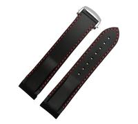DKWOIS 20mm 22mm Curved End Rubber Watch Band Compatible With Omega Seamaster 300 Hamilton Tudor Seiko Water Ghost Waterproof Strap Watchband(Black red-silver,21mm)