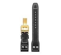DKWOIS 21mm 22mm Leather Watch Band Compatible With IWC Big Pilot Flamethrower Little Prince Mark 18 Strap Willow Nail Bracelet Blue Black(Black-gold,21mm)