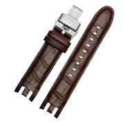DKWOIS 21mm Curved Cowhide Watchband Compatible With Swatch Band Male YRS403 406 403 402G 412 413 418 Folding Clasp Strap Leather Bracelet(A Brown Folding)