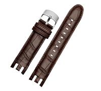 DKWOIS 21mm Curved Cowhide Watchband Compatible With Swatch Band Male YRS403 406 403 402G 412 413 418 Folding Clasp Strap Leather Bracelet(A Brown pin)