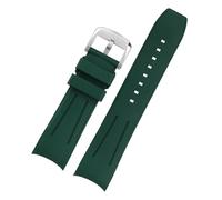 DKWOIS 22mm Curved Fluororubber Watch Strap Compatible With Mido New Multifort TV Series M049.526 Rubber Watch Band Men's Soft Bracelet(Green silver pin)