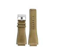 DKWOIS Compatible With Bell & Ross B&R BR-01 BR-03 Strap Leather Watchbands Men's wristband Wrist Belt Bracelet 34 * 24mm Convex(Olive green Silver)