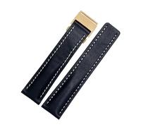 DKWOIS Compatible With Breitling Men's Genuine Leather Watchband Avenger/navitimer Premier Folding Buckle Soft Strap 22mm 24mm Watch Band Bracelet(A blue golden buckle,22mm)