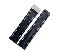 DKWOIS Compatible With Breitling Men's Genuine Leather Watchband Avenger/navitimer Premier Folding Buckle Soft Strap 22mm 24mm Watch Band Bracelet(A blue steel buckle,24mm)