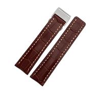 DKWOIS Compatible With Breitling Men's Genuine Leather Watchband Avenger/navitimer Premier Folding Buckle Soft Strap 22mm 24mm Watch Band Bracelet(B brown steel buckle,24mm)