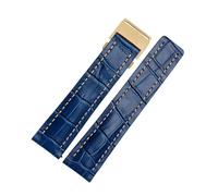 DKWOIS Compatible With Breitling Men's Genuine Leather Watchband Avenger/navitimer Premier Folding Buckle Soft Strap 22mm 24mm Watch Band Bracelet(B blue golden buckle,24mm)