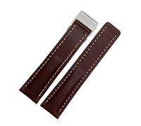 DKWOIS Compatible With Breitling Men's Genuine Leather Watchband Avenger/navitimer Premier Folding Buckle Soft Strap 22mm 24mm Watch Band Bracelet(A brown steel buckle,24mm)
