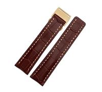 DKWOIS Compatible With Breitling Men's Genuine Leather Watchband Avenger/navitimer Premier Folding Buckle Soft Strap 22mm 24mm Watch Band Bracelet(B brown golden,24mm)