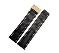DKWOIS Compatible With Breitling Men's Genuine Leather Watchband Avenger/navitimer Premier Folding Buckle Soft Strap 22mm 24mm Watch Band Bracelet(B Black golden,24mm)