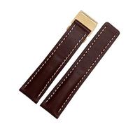 DKWOIS Compatible With Breitling Men's Genuine Leather Watchband Avenger/navitimer Premier Folding Buckle Soft Strap 22mm 24mm Watch Band Bracelet(A brown golden,22mm)