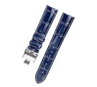 DKWOIS Compatible With Longines Masters Collection L3 L4 L2.628/L2.673 Watch Strap Cowhide Leather Butterfly Buckle Watchband 19 20 21mm Wrist Band(A-Blue silver buckle,21mm)