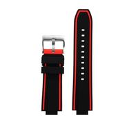 DKWOIS Convex Interface Silicone Watch Strap Compatible With Citizen Red Devils Series CC3079-11E CC3075-80E CC3039-08 Rubber Watchband(Black Red-silver)