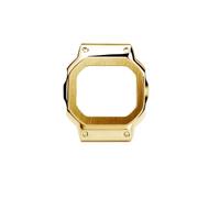 DKWOIS DW-H5600 Cowhide Watch Strap Steel Bezel Case Compatible With Casio G-SHOCK Dw-h5600mb Small Block Retro Leather Men Watchband Accessories(Gold case)