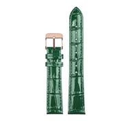 DKWOIS Genuine leather New light cowhide strap 14mm 16mm 18mm smooth strap fashion green watch accessories For women Watch Chain(Rose gold pin clasp,16mm green)