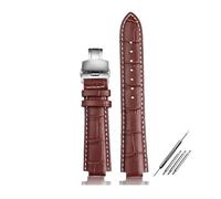 DKWOIS Genuine leather Watchband Chain Butterfly Clasp Compatible With Louis Vuitton Tambour Q1121 Men Women Q114k LV Cowhide Strap 21.12mm 18.10mm(Brown white silverB,18.10mm)