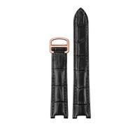 DKWOIS Genuine Leather Watchband Men Women Compatible With Cartier PASHA W3108/HPI004 Folding Buckle Concave Strap 21x15m 20x12mm 18x10mm Send Tool(Black Rose Gold,21.15mm)