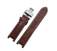 DKWOIS Leather Watchband Compatible With GC 22 * 13mm 20 * 11mm Notched Strap Withstainless Steel Butterfly Buckle Men and women watch belt(Brown white silver,22-13mm)