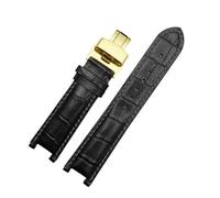DKWOIS Leather Watchband Compatible With GC 22 * 13mm 20 * 11mm Notched Strap Withstainless Steel Butterfly Buckle Men and women watch belt(Black gold,20-11mm)