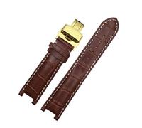 DKWOIS Leather Watchband Compatible With GC 22 * 13mm 20 * 11mm Notched Strap Withstainless Steel Butterfly Buckle Men and women watch belt(Brown white gold,22-13mm)