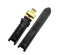 DKWOIS Leather Watchband Compatible With GC 22 * 13mm 20 * 11mm Notched Strap Withstainless Steel Butterfly Buckle Men and women watch belt(Black white gold,20-11mm)