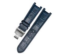 DKWOIS Leather watchband Compatible With GC Guess Watch Strap Butterfly Buckle Bracelet 20 * 11mm 22 * 13mm Men and Women Cowhide strap(Dark blue silver,22-13mm)