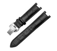 DKWOIS Leather watchband Compatible With GC Guess Watch Strap Butterfly Buckle Bracelet 20 * 11mm 22 * 13mm Men and Women Cowhide strap(Black silver,22-13mm)