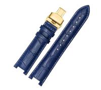 DKWOIS Leather Watchband Compatible With MK Mk2277 2425 Table Notch Watch Band Michael Kors Mike Coles Female Watch Strap Watch Band(Royal blue gold,18x9mm)