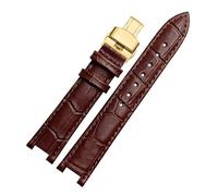 DKWOIS Leather Watchband Compatible With MK Mk2277 2425 Table Notch Watch Band Michael Kors Mike Coles Female Watch Strap Watch Band(Brown gold buckle,18x9mm)