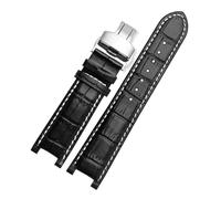 DKWOIS Notched Leather Watch strap 20 * 11mm 22 * 13mm Compatible With GC Guess Passa Lleathe Waterproof Watch chain Men Women(Black-white-silver,20x11mm)
