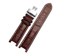DKWOIS Notched Leather Watch strap 20 * 11mm 22 * 13mm Compatible With GC Guess Passa Lleathe Waterproof Watch chain Men Women(Brown-white-silver,20x11mm)