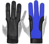 DKZ leather ARCHERS 3 FINGER Glove 100% Leather, Right Hand,Black,Blue,Green,Red,Yellow Professional Leather hunting Glove for Adults (Blue, S, Left)