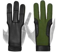 DKZ leather ARCHERS 3 FINGER Glove 100% Leather, Right Hand,Black,Blue,Green,Red,Yellow Professional Leather hunting Glove for Adults (Green, L, Right)
