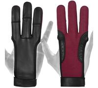 DKZ leather ARCHERS 3 FINGER Glove 100% Leather, Right Hand,Black,Blue,Green,Red,Yellow Professional Leather hunting Glove for Adults (Red, M, Left)