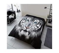 DL 3D Faux Fur Throw Double Size Bed Chair Sofa Soft Warm Animal Print Large Luxury Throw, 150 x 200 Cm, Tiger Face White