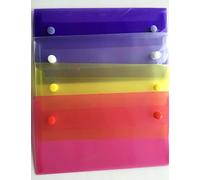 DL Clear Plastic Document Wallets Envelope with Stud Closing Buttion - Pack of 4 Folders Assorted Colours