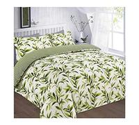 DL Leaf Duvet Cover Set With Pillowcase Single Size Bed Polycotton Floral Bedding Quilt, Ellie Green