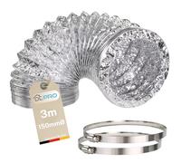 DL-pro 3 m Aluminium Exhaust Hose Diameter 150 / 152 mm Aluminium Hose Exhaust Pipe Ventilation Hose for Air Conditioning Tumble Dryer Cooker Hood with W4 Clamps Diameter 140-160 mm