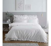 DL Ruffle Duvet Cover Set Frilled Edge Bedding Quilt with Pillowcase King Bed Size, White, 3 Pieces