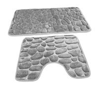 dl Stone Embossed Memory Foam 2 Piece Bath Mat and Pedestal Mat Sets Non Slip Water Absorbent Bathroom Rugs (Silver)