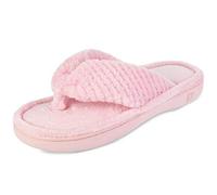 DL Women's Flip Flop Memory Foam Slippers with Cozy Terry Lining Soft Thong Slippers Slip on House Shoes with Indoor Outdoor Arch Support Rubber Sole, Pink, 7-8