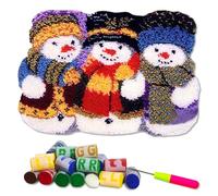DL-YTG Latch Hook Kits Rug Snowman Crochet Yarn Cushion Colour Pre-Printed Canvas Cover Rug Needlework DIY Hook and Latch Kit Christmas Home Decoration 52x38cm/20 X15inch