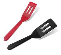 DLAND Mini Silicone Spatula 2-Pack - Nonstick, Heat-Resistant Flexible Cookie Spatula for Baking, Flipping Eggs, Small Pans, Dishwasher Safe (Red & Black)