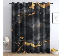 DlaQoryx Black Gold Marble Blackout Curtains, Modern Luxury Abstract Fluid Eyelet Curtain, Living Room Bedroom Home Decor Polyester Window Curtains & Drapes, 42 x 63 Inch Drape 2 Panels